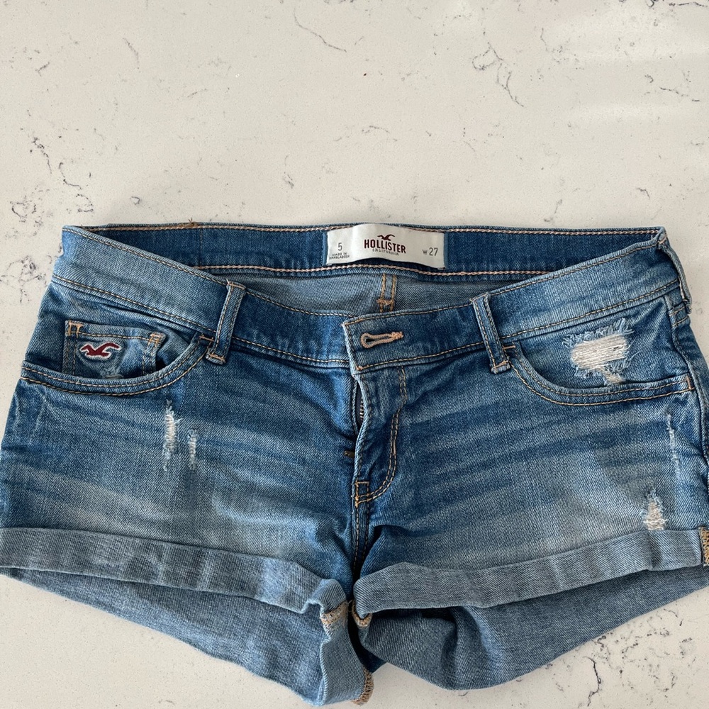 Hollister Blue Jean Shorts Distressed Cuffed